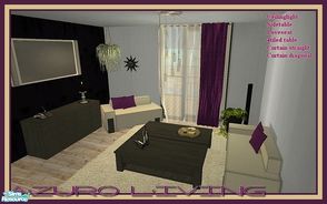 Sims 2 — Azuro Living by Angela — My new Azuro Livingroom for you all in a dark grey wood with creme and purple accents. 