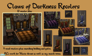 Sims 2 — Claws of Darkness Recolors by Simaddict99 — 4 wood texture recolors plus matching bedding and quilts. Wood