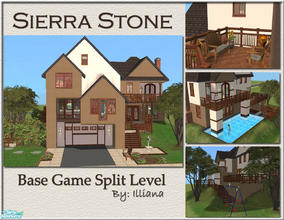 Sims 2 — Sierra Stone - 3 Bed Split-Level by Illiana — This lovely base game split-level includes Pool, multiple decks,