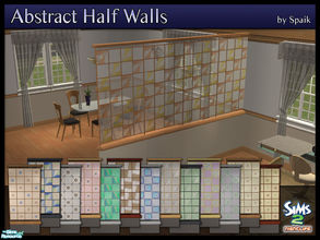 Sims 2 — Abstract Half Walls by Spaik — This set of half walls has wooden top and bottom, and small stained glass panels