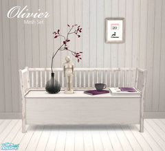 Sims 2 — Olivier Mesh Set by Murano — Bench with lots of clutter. Also included are a seat and a pillow without the towel
