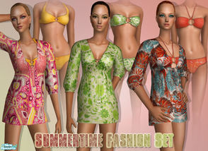 Sims 2 — Summertime Fashion Set - 3 bikinis & 3 outfits by b-bettina — A tunic and matching swimwear are essential