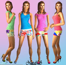 Sims 2 — NS Enrico Coveri inspired set. by Natalis — Bright and colourful recolors for summer party.