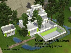 Sims 3 — Contempo Chateau by xxd3addo11yxx — Spacious 2 bed 2 bath modern home surrounded by a moat. Home includes an