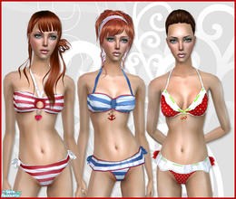 Sims 2 — Beach Babe  by simal10 — 3 nautical inspired bikinis with cute ribbons on the sides and frills. Have fun!