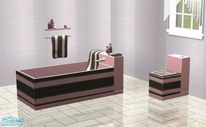 Sims 2 — Stripes Bathroom Collection - Black and Pink by PeachKrysie — This is a recolor of Sunair\'s MML Bathroom B in