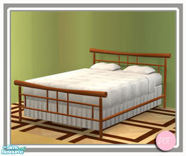 Sims 2 — Tea Bedroom Bed Double Red Wood by DOT — Tea Bedroom Bed Double Redwood. Double Bed, End Table, Pot with twig,