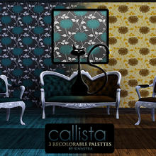 Sims 3 — Callista [Pattern] by Sinastra — This pattern has 3 recolorable palettes. It features a flowering vine pattern. 