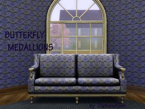 Sims 3 — Butterfly Medallions by DiamondSim — Soft blues and neutral greys--perfect as wallpaper for any room, or for use