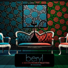Sims 3 — Beryl [Pattern] by Sinastra — This pattern has 4 recolorable palettes. It features a flower/vine design. 