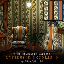Sims 3 — Stripes'N Scrolls 3 by Simaddict99 — striped pattern with verticals crolls