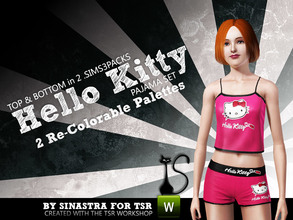 Sims 3 — Hello Kitty Pajama Set by Sinastra — This set includes a top and bottom featuring Hello Kitty. Can be found in
