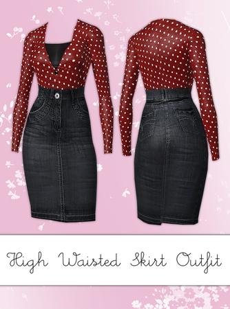 Sims 3 — High Waisted Skirt Outfit by hrekkjavaka — A high waisted denim skirt, cute little tucked cardi and top, all