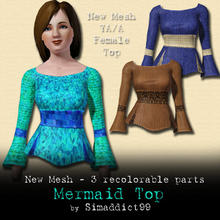 Sims 3 —  New Mesh - Mermaid Top YA/A F by Simaddict99 — mermaid style flared top. Comes with 3 style presets - lovely