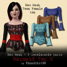 Sims 3 — New Mesh -Teen Mermaid Top by Simaddict99 — mermaid style flared top. Comes with 4 style presets as shown. 3