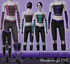 Sims 3 — Strapp'd Up - Set by BlackGarden — Three complimentary clothes and accessories with strap and D-ring buckle