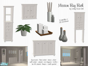 Sims 2 — Mission Bay Bath by Living Dead Girl — Includes hamper, linen cabinet, mirror, wall cabinet, spacesaver,