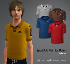 Sims 3 — Sport Polo Shirt for Males by Lynus — Polo shirt with sport brands for YA/A male. See pic #2 for customizable