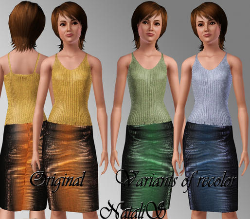 Sims 3 — NataliS fashion outfit 001 by Natalis — leather crocodile skirt and knit top.