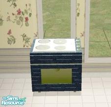 Sims 2 — Floral Summer Kitchen - Stove by Riverwillows — Denim-colored stove. Part of the Floral Summer Kitchen by