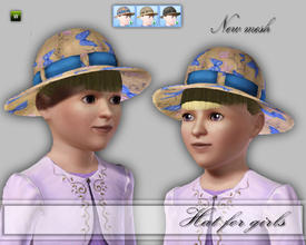 Sims 3 — CD_Hat For Girls by TSR Archive — A hat instead of a bonnet for girls in 3 new default colors and patterns.