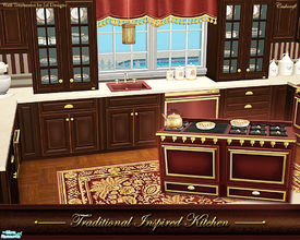 Sims 2 — Traditional Inspired Kitchen by Cashcraft — A traditional kitchen with a vintage flair and spicy red appliances.