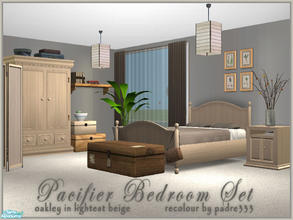 Sims 2 — Pacifier Bedroom by Padre — Light beige with dark natural fibre accents. Recolour of the Oakley Bedroom suite