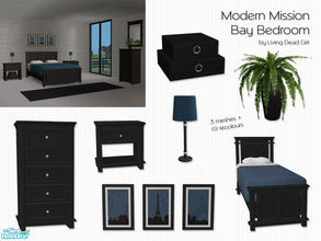 Sims 2 — Modern Mission Bay Bedroom by Living Dead Girl — Recolours of the Mission Bay Bedroom in black with new fern