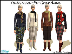 Sims 2 — Seasons Jackets for Grandma - SET by Uma Design — An elegant set of fall jackets for grandma, with boots to