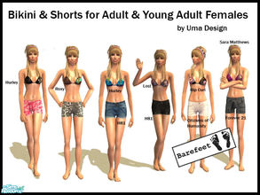 Sims 2 — Barefeet Shorts for Females - SET by Uma Design — Bikini tops and shorts for adult and young adult females,