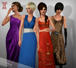 Sims 3 — Fashion set 20 - 4 formals by katelys — 4 formal dresses for adult and young adult women in 4 different styles.