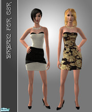 Sims 2 — Red Carpet by Birba32 — Black and white dress by Alexander Wang worn by Pris Hilton and Rihanna. Black and gold