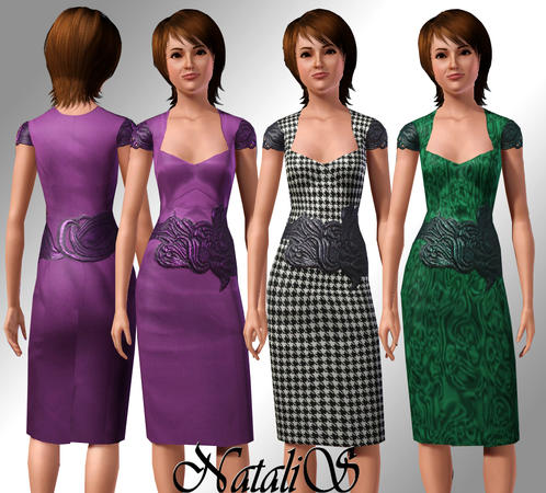 Sims 3 — NataliS applique dress 004-4 FA by Natalis — Stretch pencil dress with leather applique embroidery detail at