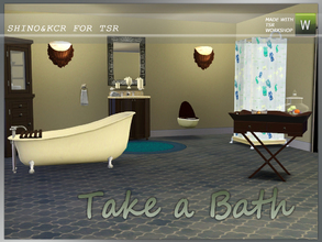 Sims 3 — Bathroom by ShinoKCR — Bathroom in darkmahagony, includes Clawfoottub, Shower, Toilet, Pedestalsink, Mirror,