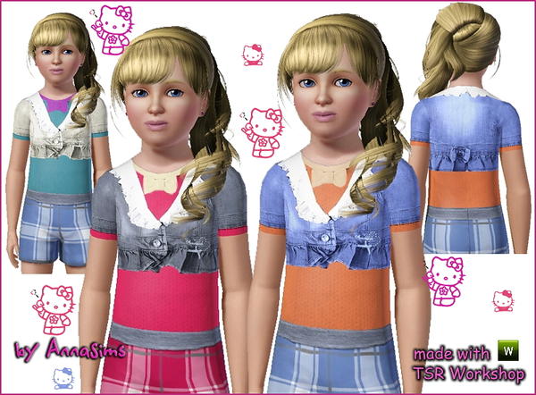 Sims 3 — AnnaSims_children_outfit_002 by annasims2 — Denim sweater with an embroidery detail and a fancy top beneath!