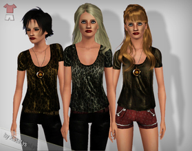 Sims 3 — Fashion set 23 p1 - Cut loose by katelys — One new top in two styles. It has one recolorable palette.