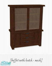 Sims 2 — Kyoto Dining Room - Buffet With Hutch Mesh by Living Dead Girl — Mesh file in dark wood with slate blue handles.