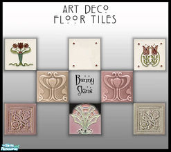 Sims 2 — Art Deco Floor Tiles by BunnyTSR — A set of eight elegant ceramic art deco floor tiles in shades of pink and