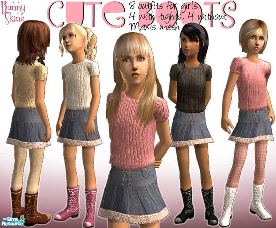 Sims 2 — Cute Boots by BunnyTSR — A set of eight complete outfits for little girls, comprising cosy cable knit short