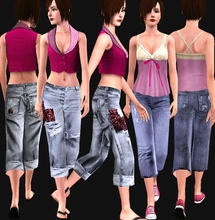 Sims 3 — OPJ_AF_RelaxFit_BoyfriendPants by openhousejack — relax fit capri female pants. one pair distressed and patched,
