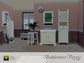Sims 3 — Bathroom Victoria by Sasilia — set contains 6 meshes: 2 hutches, mirror, wallshelf, wall-lamp and sink
