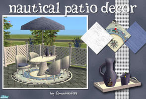 Sims 2 — Nautical Patio Decor by Simaddict99 — Nautical inspired patio dining set. Meshes required, see red item links.