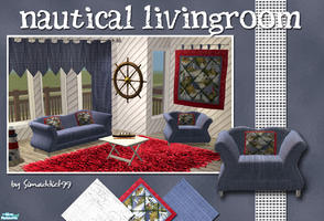 Sims 2 — Nautcial Livingroom by Simaddict99 — nautical inspired, modern livingroom. Meshes required- see red item links,