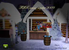 Sims 3 — TSR xmas-market 2009 Day 4: Hotwine-Stand by Sasilia — includes: shelf, pot, barrel-table, stand, pretzels and