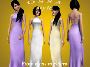 Sims 3 — OSSA - Dress F066 by SandraR — Elegant long satin dress with sexy open back. Available from teens to elders.