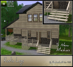 Sims 3 — Rustic Logs by Shakeshaft — A Rustic Log Build set made up of 5 new meshes, steps, railings, fence, column and a