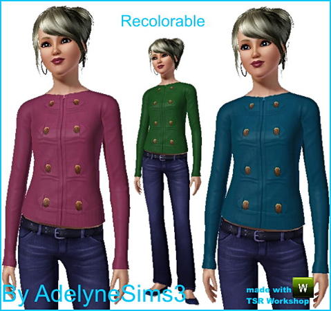 Sims 3 — AdelyneSims3_sweater_30 by adelynesims3 — Round neck zip-up cardigan with a simple cadet button styling. Button