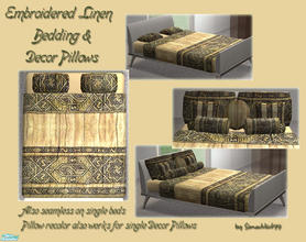 Sims 2 — Embroidered Bedding - Earthy Linen Set by Simaddict99 — Earthy linen bedding accented with embroidered detail.
