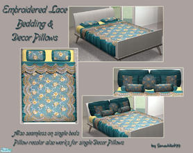 Sims 2 — Embroidered Bedding Set - Blue Lace by Simaddict99 — Luxurious, pleaded silk bedding covered with embroidered