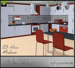Sims 3 — Aveline Kitchen by Shakeshaft — A modern style kitchen set which comprises of a Counter, Drawer Counter, Island
